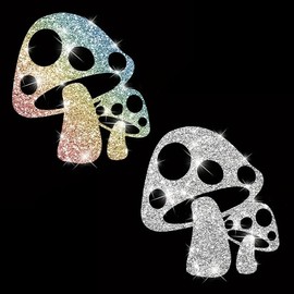 2PCS Sparkling Mushroom Self-Adhesive PVC Rainbow Glittery Decal Sticker for Cars, Laptops, Trucks, Motorcycles Wall Window Luggage Scratch Cover Door Multi-Surface Decor Sticker