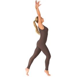 Kepblom Womens Sleeveless Tank One Piece Unitard Jumpsuit Bodysuit for Gymnastics Dance Costume (Brown, Large)