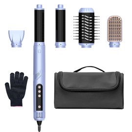 5-in-1 Hair Styler Set – Hair Dryer Brush, Auto Wrap Curlers, Straightener, Frizz-Free Fast Drying, Volumizing, 110,000 RPM Blow Dryer with 200 Million Ions – Multi-Styler & Travel Case (Blue)