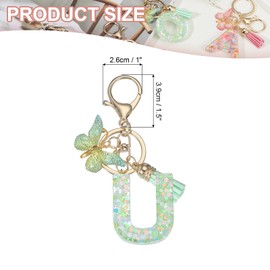 PATIKIL Alphabet Initial Letter Keychain, Resin Cute Keychains with Tassel Butterfly Letter U Pendant Charm for Women Key Purse Handbag Bag Accessories, Green