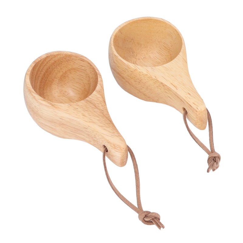 2Pcs Camping Mug Drinking Tea Cup Rubber Wood Mini Portable
