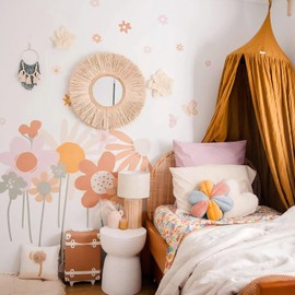 Supzone Colorful Flower Wall Stickers - Boho Retro Vintage Floral Art Decals for Bedroom, Living Room, TV, Office - Large Home Decoration