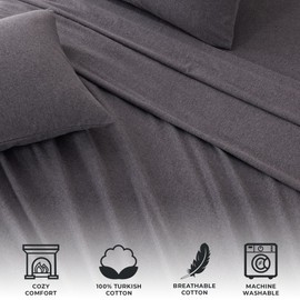 Great Bay Home Flannel Sheet Set Full Size - Heathered Cotton Blend, Double-Brushed, Winter Bed Sheets - Ultra-Soft, Cozy, 4-Piece Rustic Bedding Set (Heathered Acai Purple)