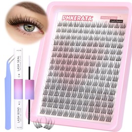 Wispy Lash Extension Kit 180Pcs Natural Cluster Lashes DIY Eyelash Extension Kit Fluffy C Curl Individual Lashes with Lash Bond and Seal and Lash Tweezers Lashes Individual Cluster by PHKERATA, 9-12MM