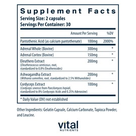 Vital Nutrients Vital Nutrients Adrenal Support | Adrenal Support Supplements for Gland Function and Cortisol Management | Supports Energy and Stress Levels | Gluten, Dairy, Soy Free | 60 Capsules