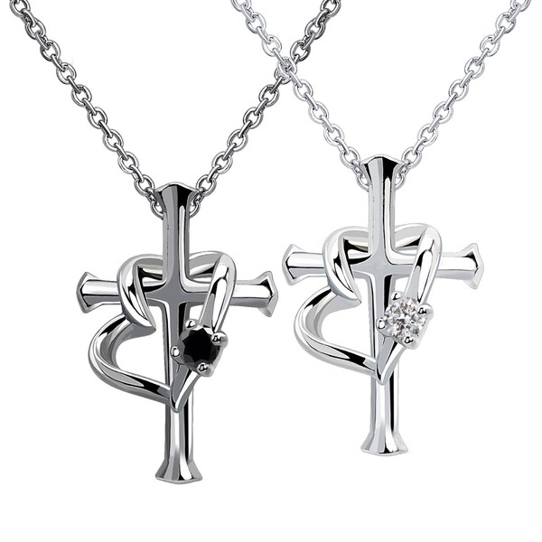 Lara Christie CP5805-p Pair Necklace Lovers Cross PAIR Label, Silver,