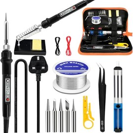 Soldering Iron Kit, 80W LCD Adjustable Temperature 180-520°C, 13 in 1 Electric Soldering Iron Kit Welding Tool, Solder Wire, 5 Soldering Tips, Desoldering Pump, Wire Stripper Cutter, Stand, Tweezer