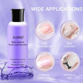AIJIMEI Acrylic Liquid Monomer 75ML/2.58FL.OZ Non-Yellowing Acrylic Monomer for Nail Salon Home DIY