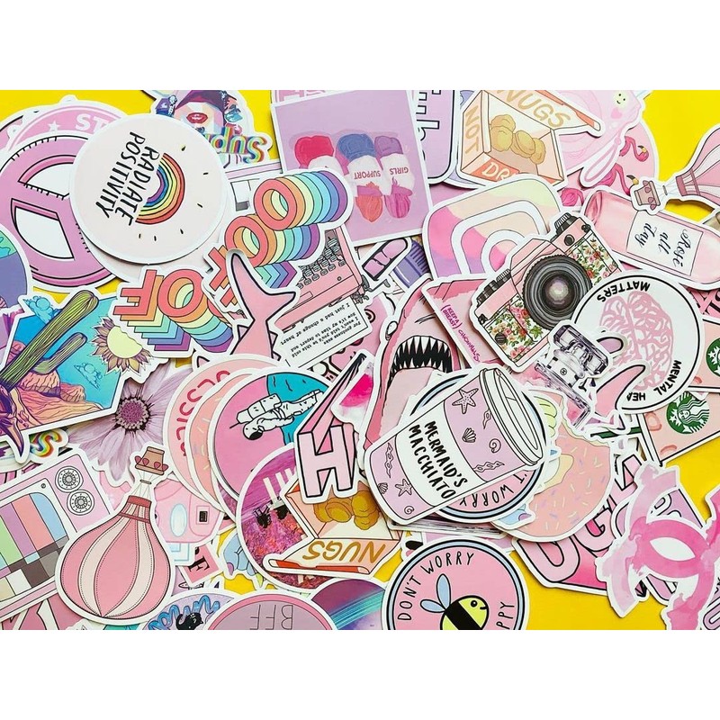Girl's Pink Aesthetic Stickers - Waterproof Cute Stickers 50 PCS