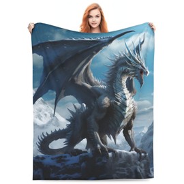 amepay Blue Ice Dragon Blanket Gifts for Adults Boys Snow Mountain Flannel Throw Blankets Soft Comfy Lightweight for Home Decor Couch Bed Sofa 60x50 Inches
