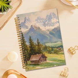 TWRVI Rustic Forest Mountain Cottage Spiral Notebook, Nature Lover Gifts Notebook Journal for Hiker Camper Mountaineer Supplies, Hiker Gift Journaling Notebooks 5.5"x8.3" 164 Pages