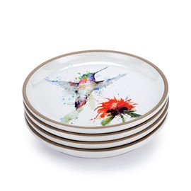 DEMDACO Watercolor PeeWee Birds 6.5 inch Stoneware Appetizer Plates Set of 4