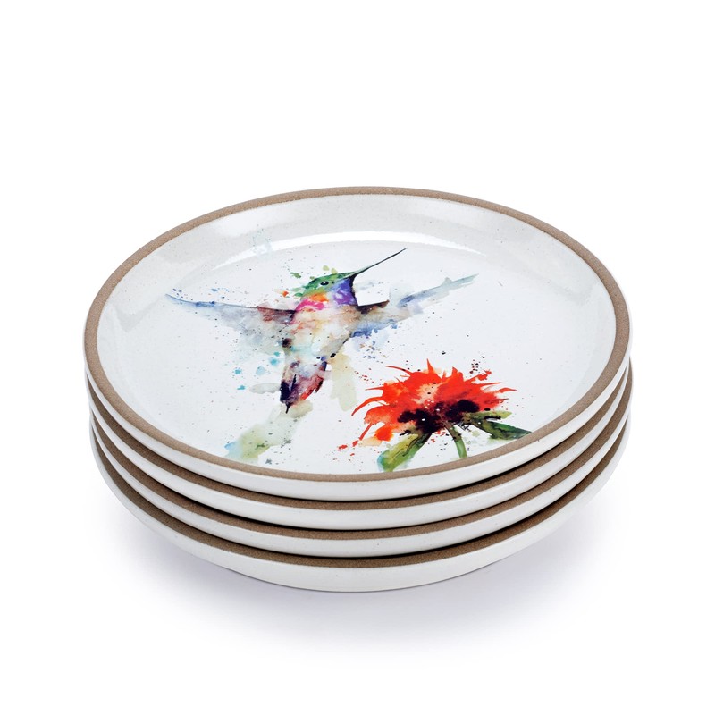 DEMDACO Watercolor PeeWee Birds 6.5 inch Stoneware Appetizer Plates Set