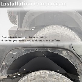 XOOKUN Pure Black Rear Fender Liner for Jeep Wrangler Fenders - Rear Wheel Well Liners for JK JKU 2017-2018 Unlimited Sport Sahara Rubicon