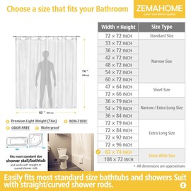 ZEMAHOME Extra Large Size PEVA Plastic Shower Curtain Liner Premium Light Weight 82" x 74" Clear Bathroom Shower Showroom Curtain Liner with Rustproof Metal Gromments and Weighted Magnet