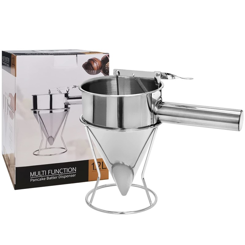 Stainless Steel Pancake Batter Dispenser, Funnel Dispenser with Stand, Kitchen