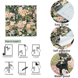 Ismoon 16.1"x78.7" Floral Peel and Stick Wallpaper - Self Adhesive, Black, Removable Watercolor Contact Paper for Furniture, Cabinets, Shelves, Counter Tops, Wall Decor