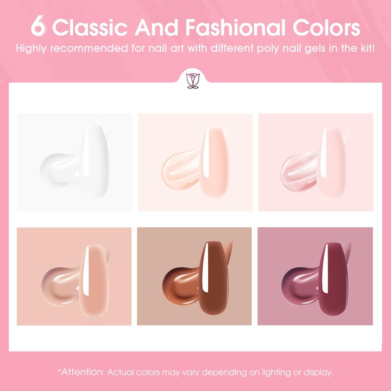 ROSALIND Poly Nail Gel Set 6 Colors 10ml UV/LED Long-Lasting