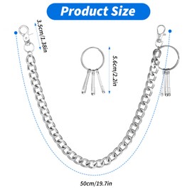 KFHENSOMR Wallet Chain Pants Chain for Men Women Hip Hop Belt Keychain Punk Trousers Pants Jeans Keychain for Biker Heavy Duty Pocket Chains Belt Goth Accessories - Silver Alloy
