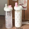 Cute Bow Pattern Straw Water Bottle, Clear Reusable Drinking Bottle