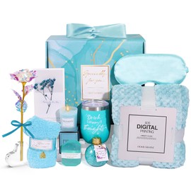 Birthday Gifts for Women Self Care Gifts Get Well Soon Gifts, Rose Relaxing Spa Gifts Basket Care Package, Luxury Flannel Blanket, Unique Mothers Day Idea Gifts for Mom Her Grandma Friend Sister Wife