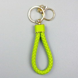 Creative microfiber high-grade braided rope keychain couple key chain female bag hanging car key ring gift (Grass green)
