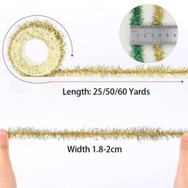 25 Yard Christmas Tinsel Ribbon Yellow Metallic Thin Tinsel Garland Mini Glitter Gift Ribbon Artificial Wreath Chenille Wire Bending Plush Christmas Decoration Tinsel for Wedding Party (5 Strands)