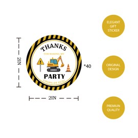40pcs Construction Thank You Stickers, Truck Digger Thank You Birthday Stickers, Excavator Stickers, Trucks Thank You Stickers for Kids Birthday Party Favors