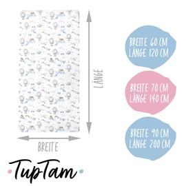 TupTam Baby Fitted Sheet for Baby Cot Bed Pack of 2, Colour: Hot Air Balloons Blue, Size: 70 x 140 cm