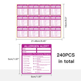 KSIWRE Food Allergen Warning Labels Stickers, 240PCS Food Labels to Denote Allergy Warnings,Food Allergy Labels for Commercial Kitchens and Catering Outlets（5 x 5cm）