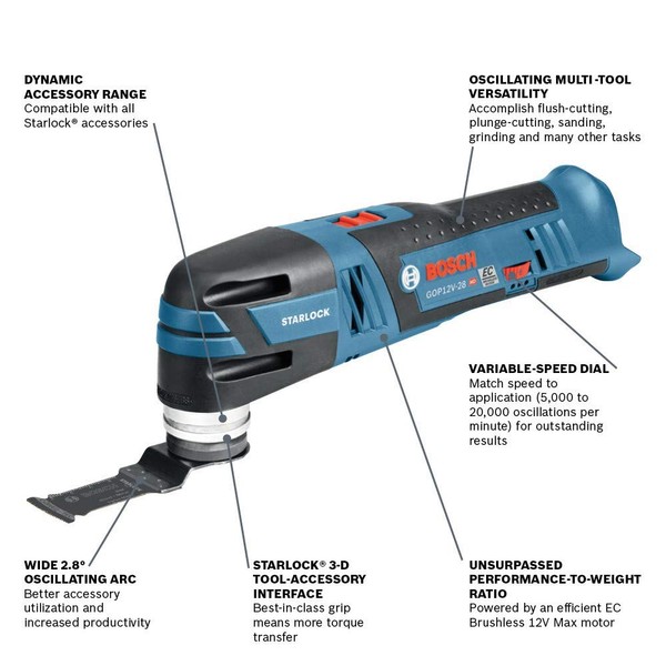 BOSCH GOP12V-28N 12V Max EC Brushless Starlock Oscillating Multi-Tool Bare