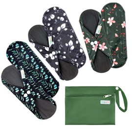 Juego de 7 piezas, 1 mini bolsa húmeda + 6 almohadillas sanitarias absorbentes reutilizables / almohadillas menstruales de tela de bambú lavables (invierno, M)