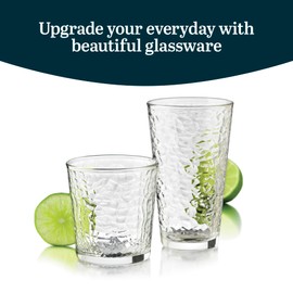 Libbey Yucatan Tumbler and Rock Glasses Drinking Set, Textured Drinking Glasses Set of 16, All Purpose Glass Cups Set for Events and Everyday Use