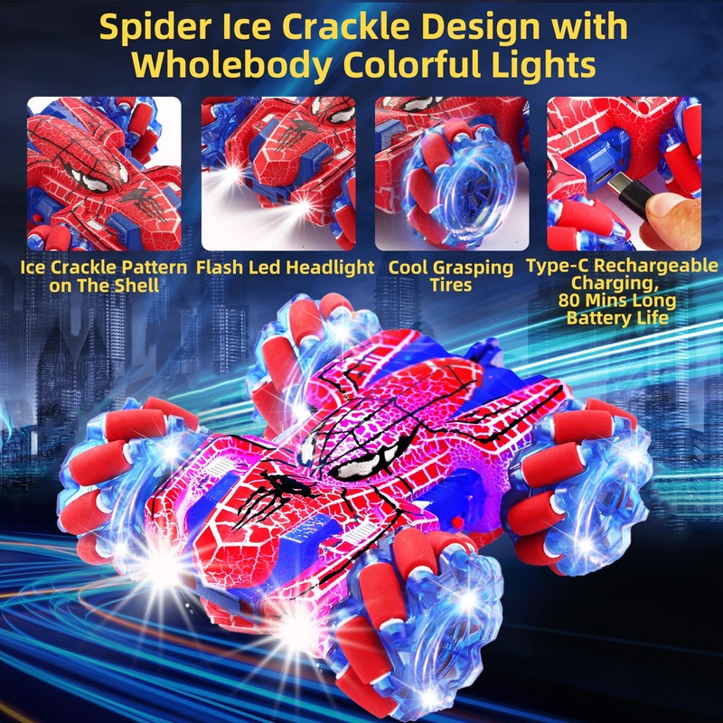 SUPAUSUP Spider Remote Control Car with WholeBody Colorful Light, 2.4Ghz