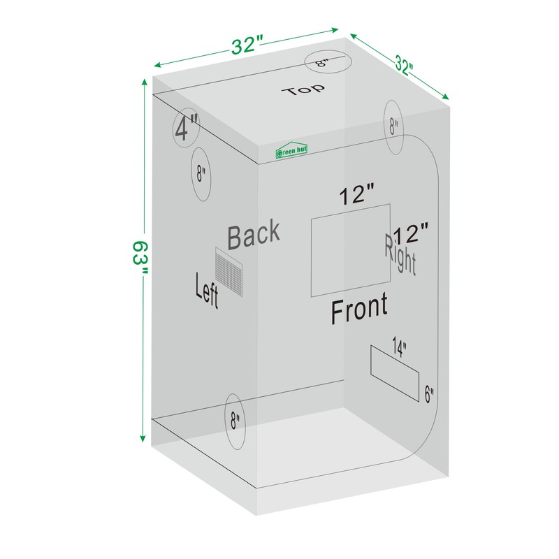 Green Hut Grow Tent 32"x32"x63", High Reflective Mylar Dark Room