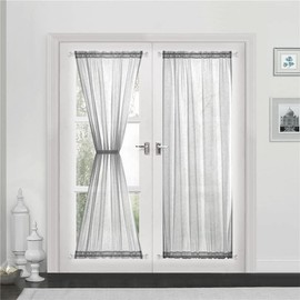 Devola Panel Curtain, Linen Look Curtain, Long Modern Plain Colour Bistro Curtain, Semi-Transparent Door Curtains, Kitchen Curtains, Short Curtains, W x H 132 x 101 cm, Grey, Pack of 1