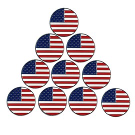 PINMEI Lot of 10 Golf Ball Markers Assorted Patterns - Soft Enamel Technique (American Flag)