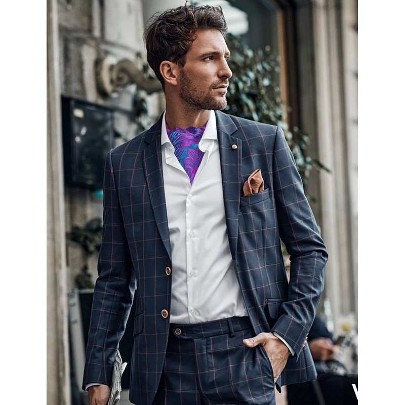 DiBanGu Blue Purple Ascot Ties for Men Cravat Tie and
