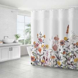 FAIRYGATE Bathroom Curtains Shower Green Floral Wildflower Shower Curtain Decor Plant Herbs Botanical Nature Leaf Rustic Farmhouse Art Printed Fabric Polyester Waterproof B9818