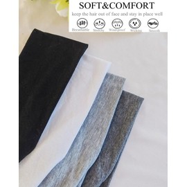 Hexchasty 4pcs Headbands for Women Thick Wide Cloth Fabric Stretchy Headbands for Women Fashion Cute Soft Hair bands for Women' Hair Workout Head bands for Yoga Sports Running Black Grey White