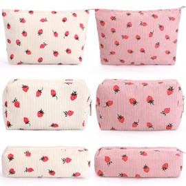 EIMMBD Makeup Bags 6 Pieces Set Large Capacity Cosmetic Bag Travel Toiletry Bag Organizer Cute Strawberry Makeup Bag Pouch Storage Bag for Women, 6pcs Strawberry, Fashion