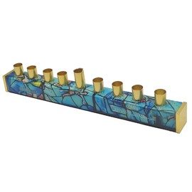 Chanukah Menorah Candle Strip Acrylic on Lightweight Metal 9" x 2" (Chagall Window Blue)