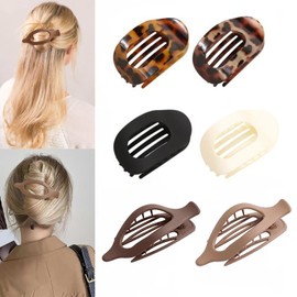 6Pcs Flat Hair Clips, Flat Hair Claw Clips, Flat Claw Clip for Thin Thick Hair Hair Accessories for Women and Girls (Leopard)