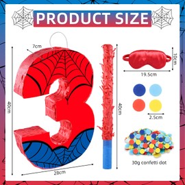 Spider Web Number 3 Pinata,Stick,Blindfold and Confetti Set,Spider Web Birthday Party Supplies,3rd Birthday Party Decoration, 28 x 40 x 7cm (3rd)