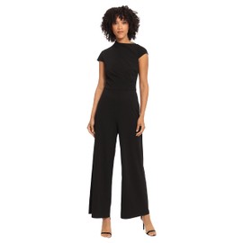 Maggy London Women's High Jumpsuit Workwear Office Occasion Event Guest of, Cap Sleeve Asymmetric Neck-Black