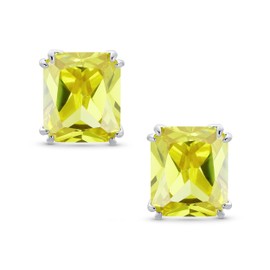 Traditional Classic Large Statement Emerald Cut Simulated Yellow Topaz AAA CZ Solitaire Clip On Stud Earrings For Women Silver Plated Non Pierced 14MM