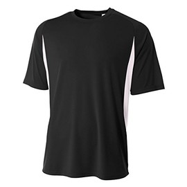 A4 Men’s Cooling Performance Color Block Short Sleeve Crew, Black/White, Large