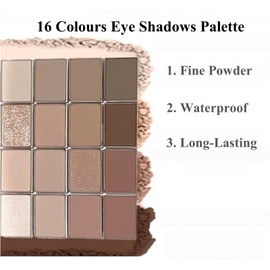 SinceReal 16 Colours Brown Grey Nude Eye Shadows Palette for Women, Highly Pigmented Shimmer Matte Eyeshadow Palette, Make-Up Palettes