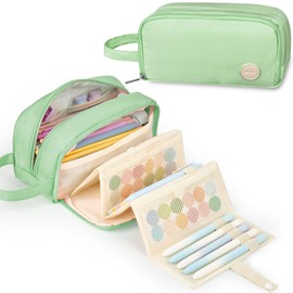 Sooez Pencil Case, Large Pencil Pouch Pencil Bag with Pull-Out Organizer for Quick Access, Cute Pencil Case with Sturdy Zipper, Aesthetic School Supplies for Girls Boy Women, Green