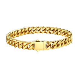 Solid Gold Miami Cuban Link Chain Bracelets for Men, Gold Bracelets for Men, Hand Chain Bracelet for Men Women, Hip-Hop & Cool Men’s Bracelet, 18K Gold Filled, 7mm 21cm/8.3Inch